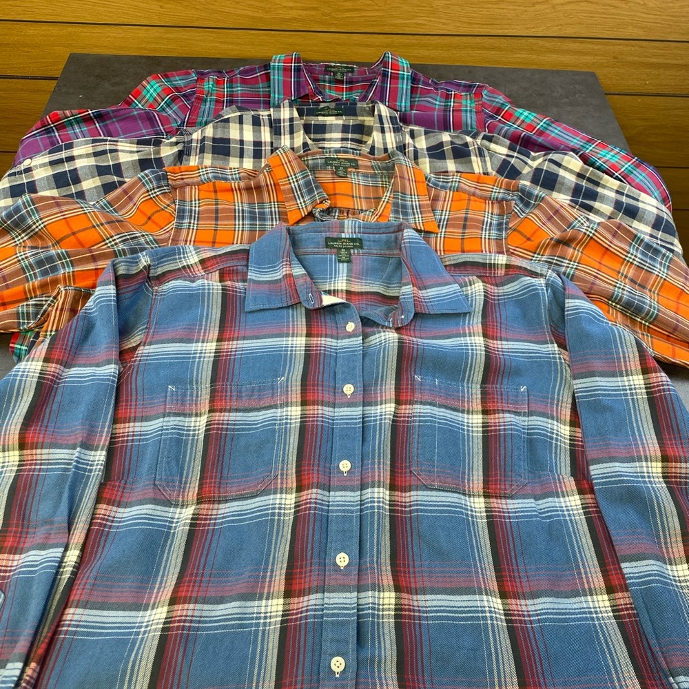 Ralph Lauren Jeans Co Lot of 4 Women’s  Plaid Button Down Flannel Shirts 3XL